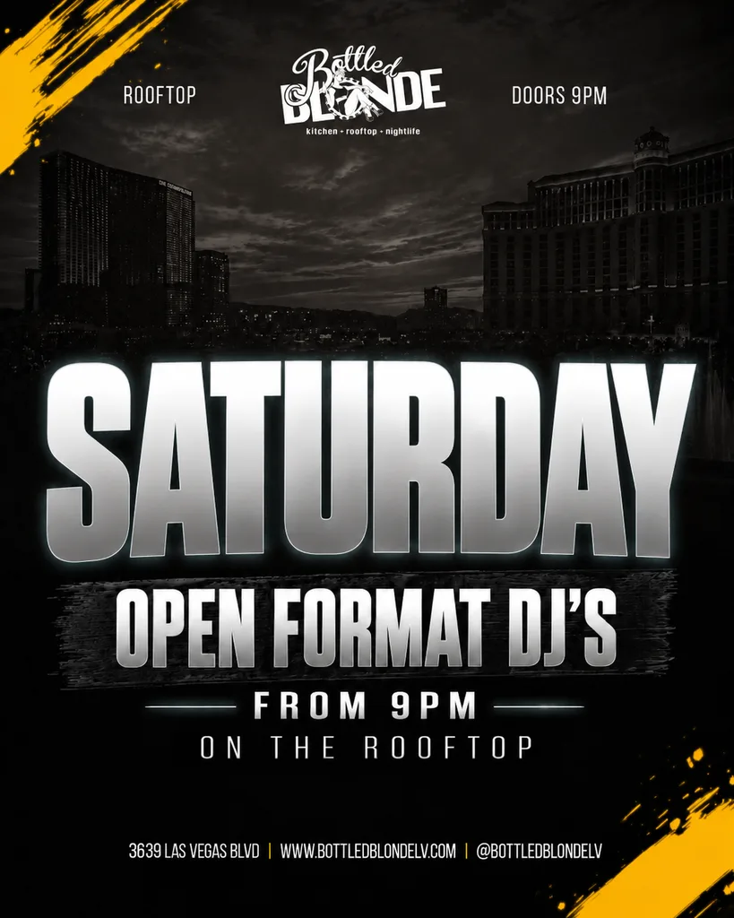 Saturday open format DJs from 9PM on the rooftop